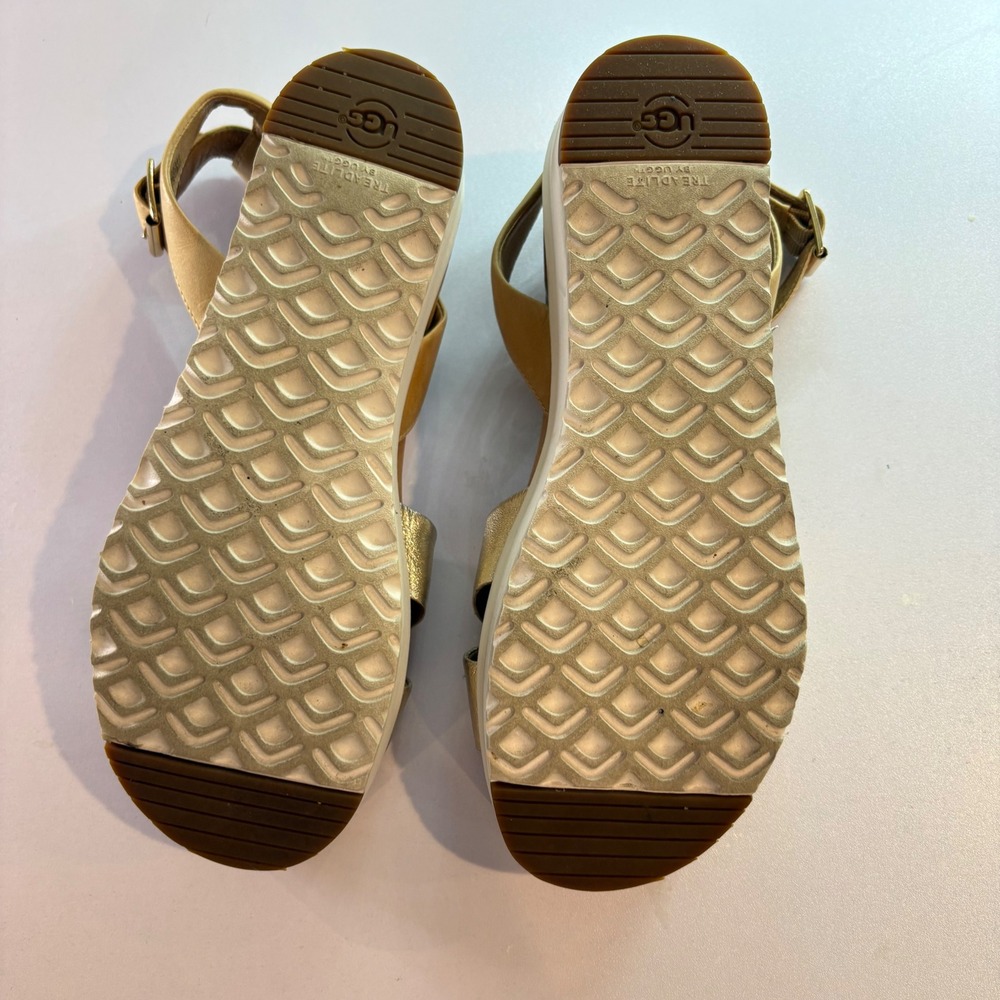 UGG Gold Metallic Leather Crossover Sandals - Picture 4 of 8